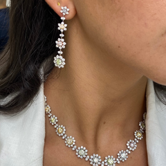 Unique multicolor flower shaped natural diamond earrings.