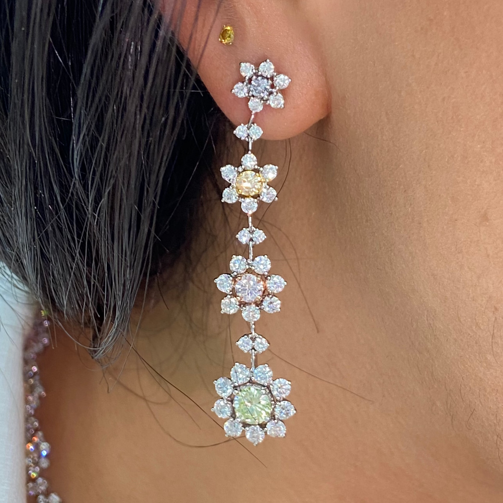 GIA Multi diamond drop earrings at Rare Colors by Namdar, 5th Avenue New York