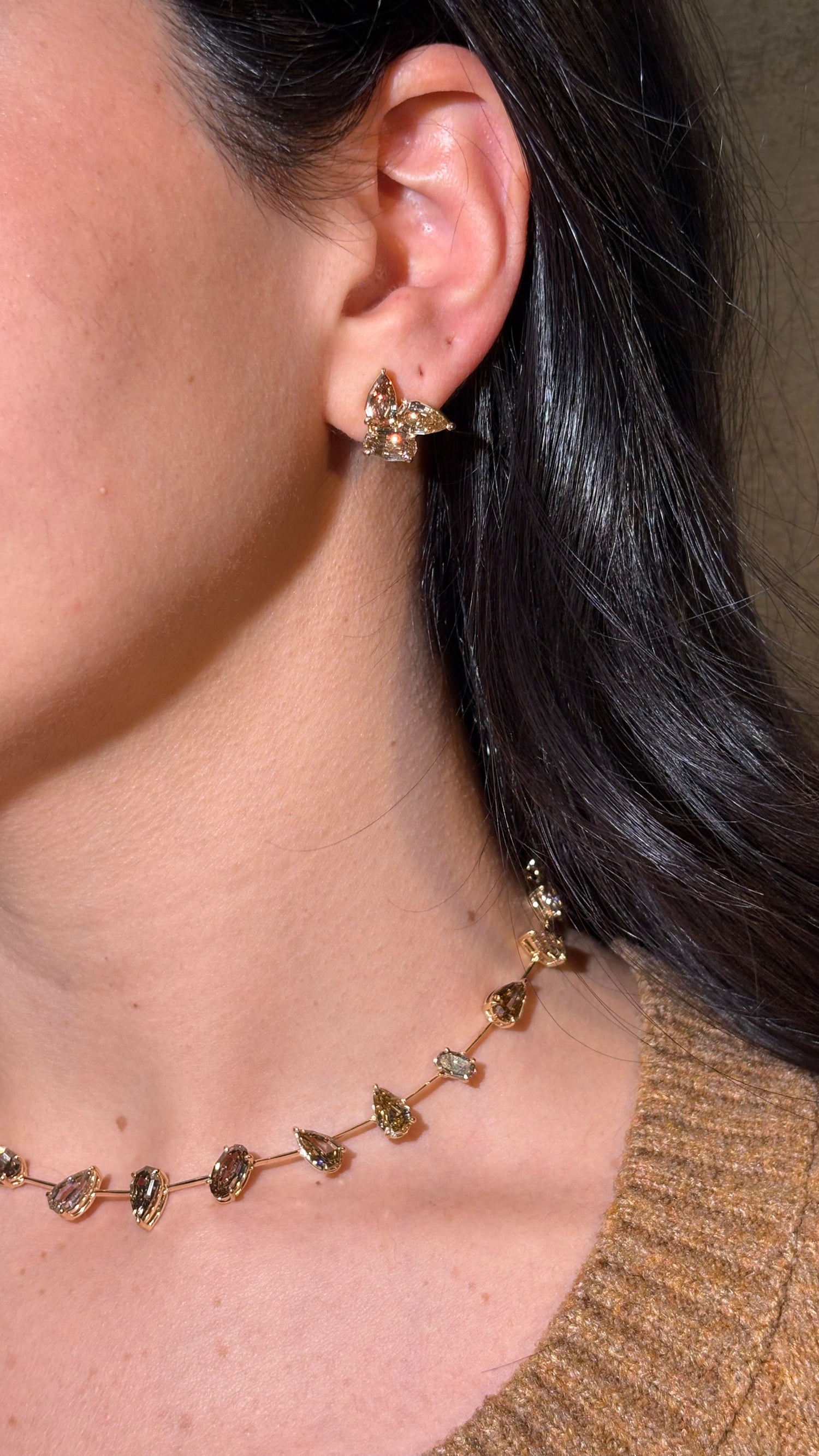 Champagne Diamond Organized Chaos Cluster Earrings