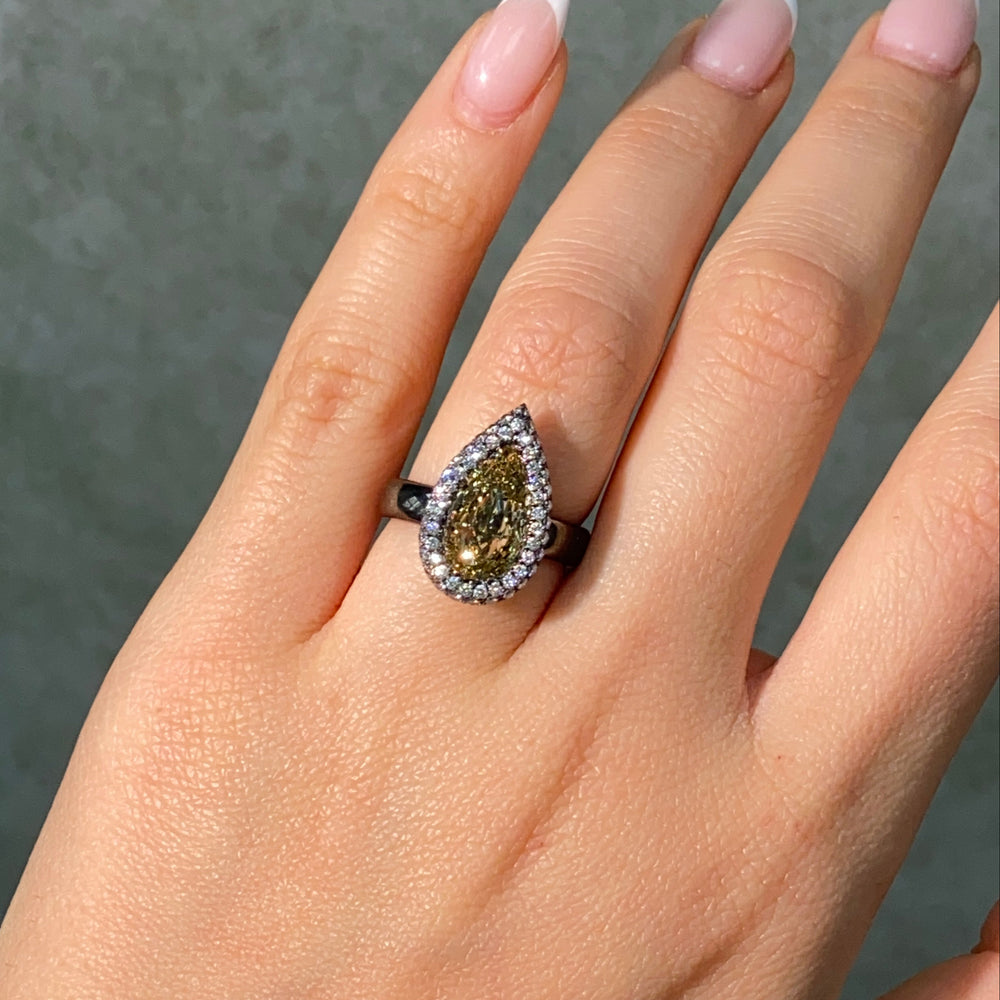 3ct Champagne Pear engagement ring — color diamond specialists Rare Colors by Namdar