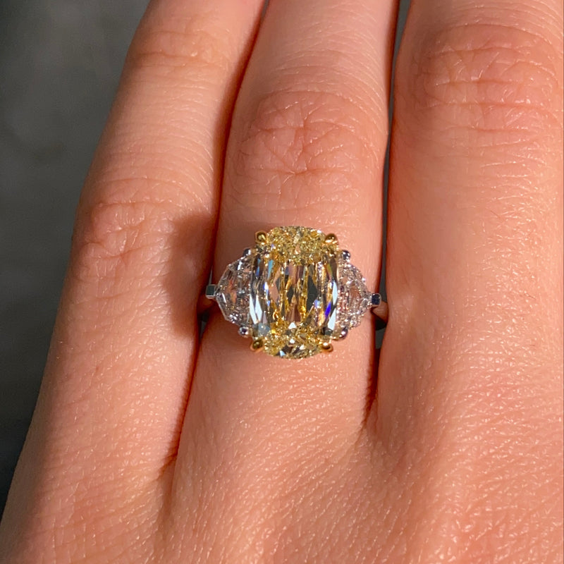 4.52 Light Yellow Unique Cushion Diamond Engagement Ring
