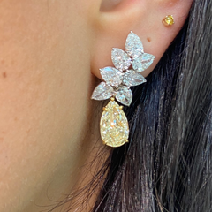 3 Carat Each Yellow Diamond With White Diamond Cluster Earrings