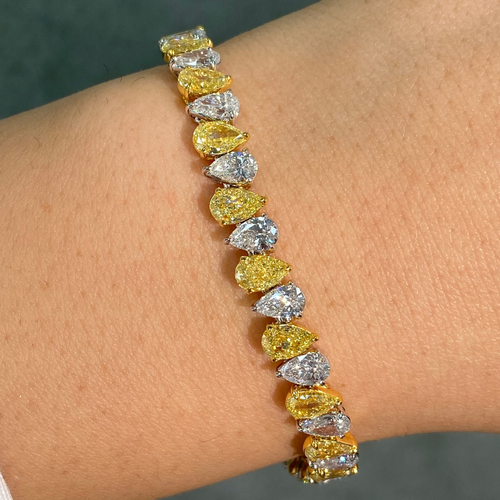 Alternating Yellow and Colorless Pear Diamond Bracelet