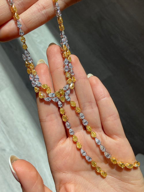 Yellow and White Diamond Double Lariat Necklace