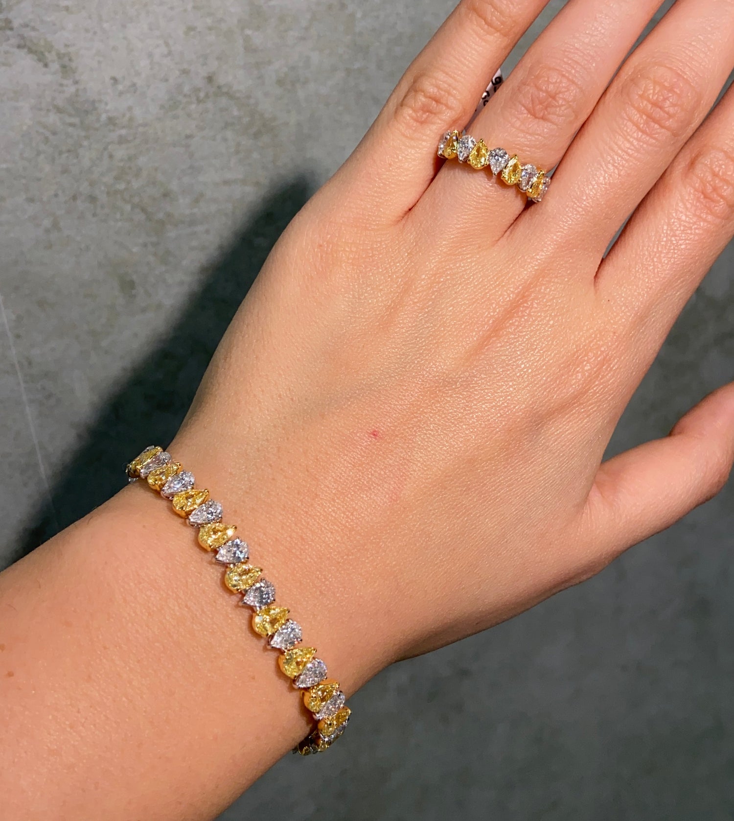 Yellow Pear diamond bracelet at Rare Colors by Namdar, 5th Avenue New York