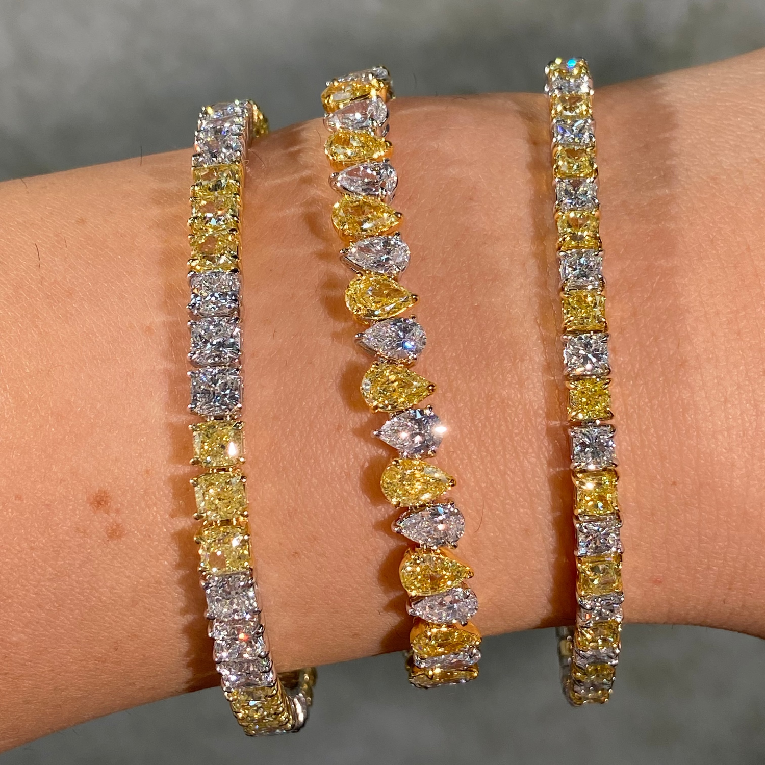 Yellow Pear diamond bracelet, handcrafted by Rare Colors by Namdar