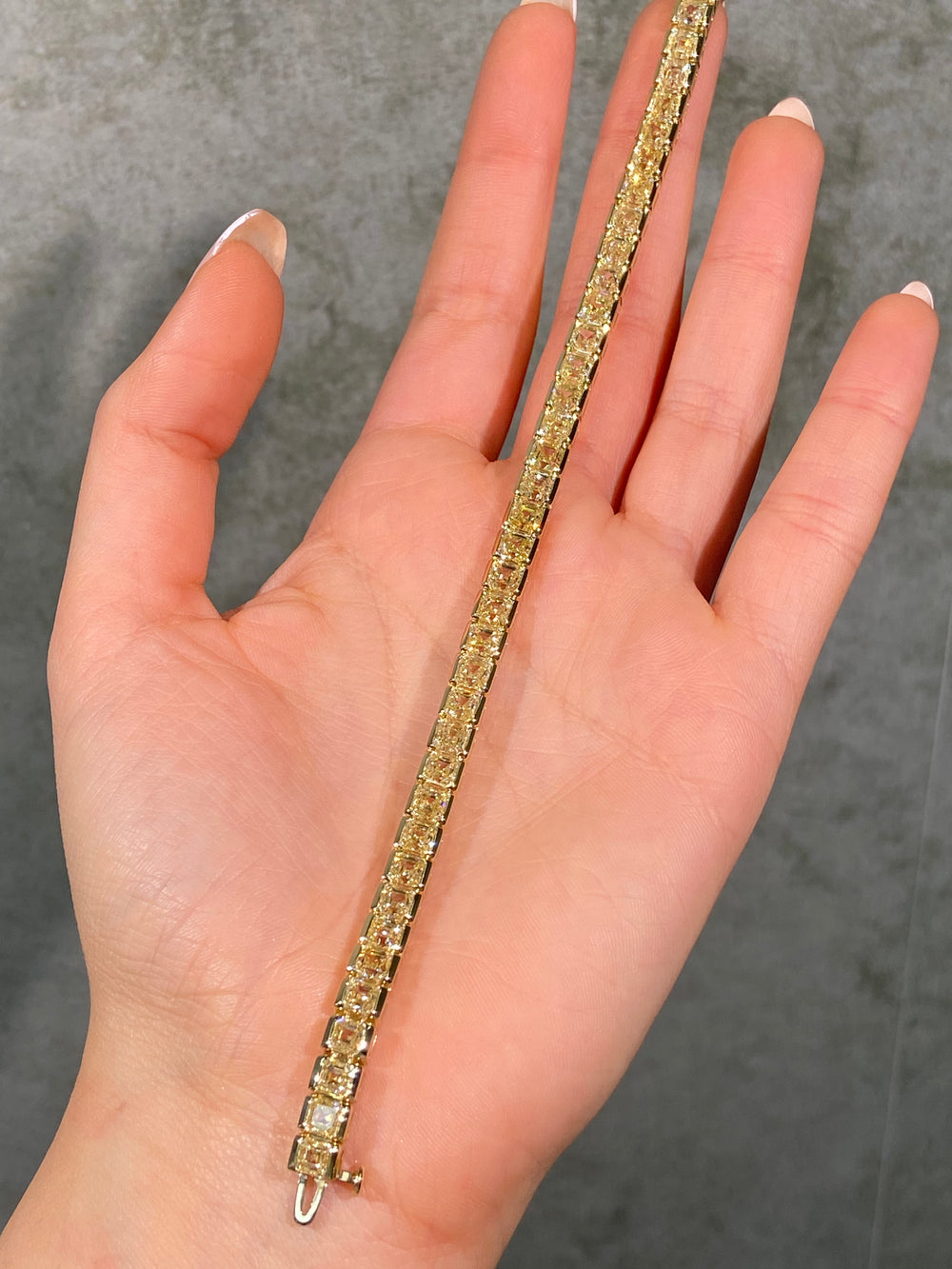 20ct Yellow Asscher bracelet — color diamond specialists Rare Colors by Namdar