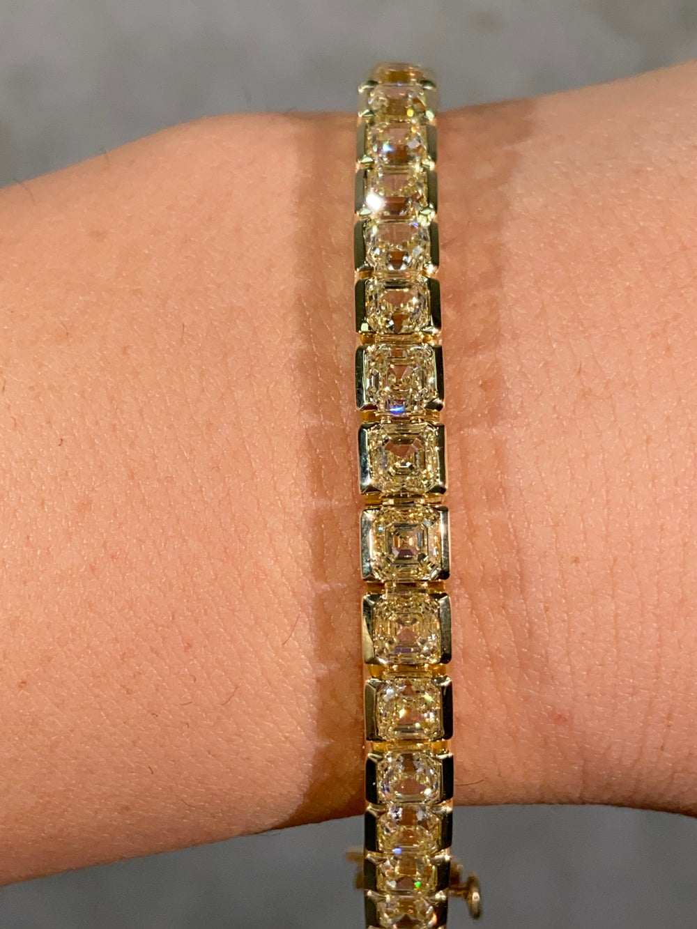 20ct Yellow Asscher diamond bracelet at Rare Colors by Namdar, 5th Avenue New York