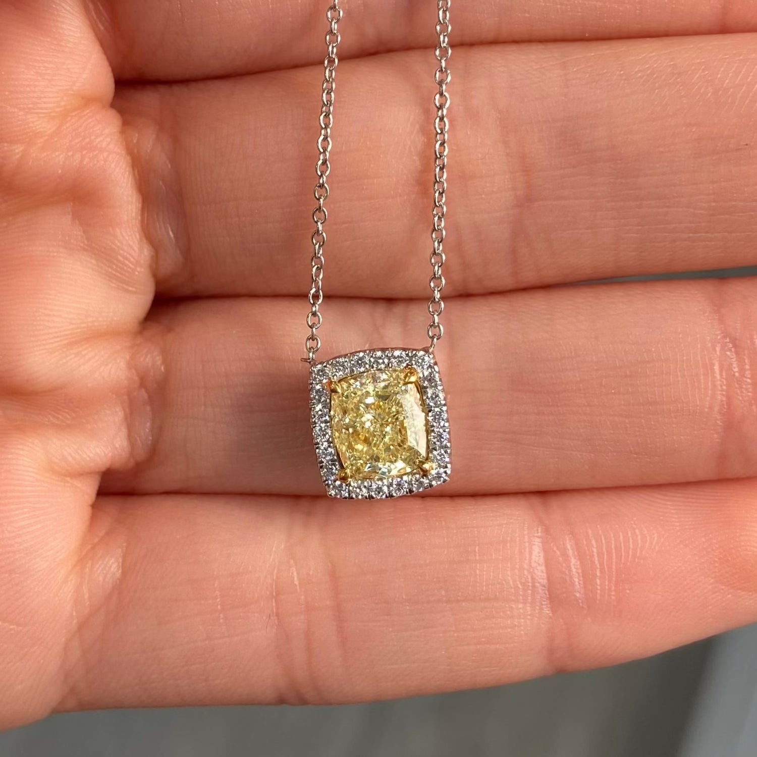 2ct Fancy Light Yellow Cushion pendant necklace — color diamond specialists Rare Colors by Namdar