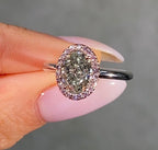 Green Oval Diamond in Pink Diamond Halo Engagement Ring