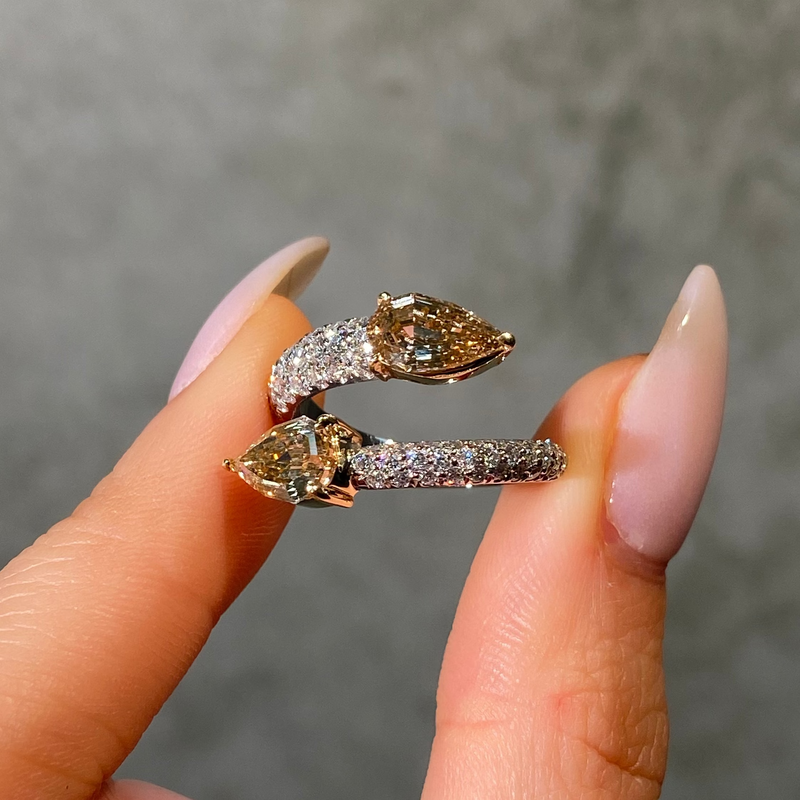 Champage Step Pear Diamond Pavé Spiral Ring
