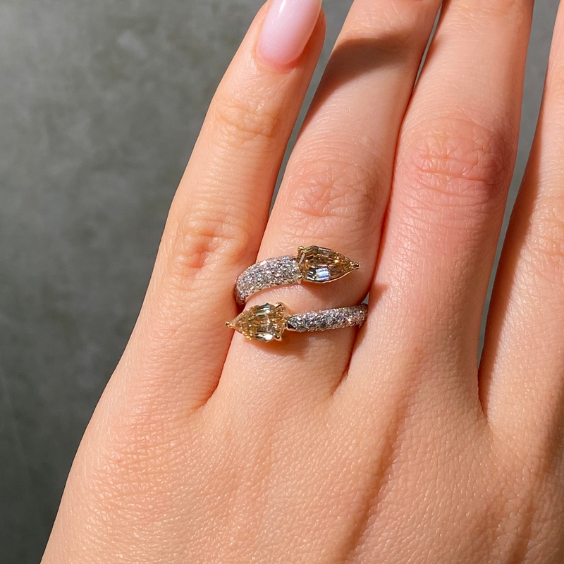 Champage Step Pear Diamond Pavé Spiral Ring