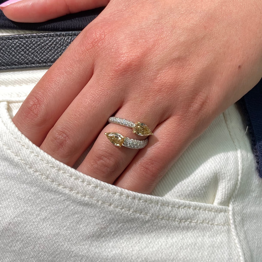 Champage Step Pear Diamond Pavé Spiral Ring