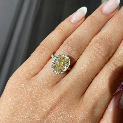 6ct Fancy Light Yellow Oval Diamond Halo Engagement Ring