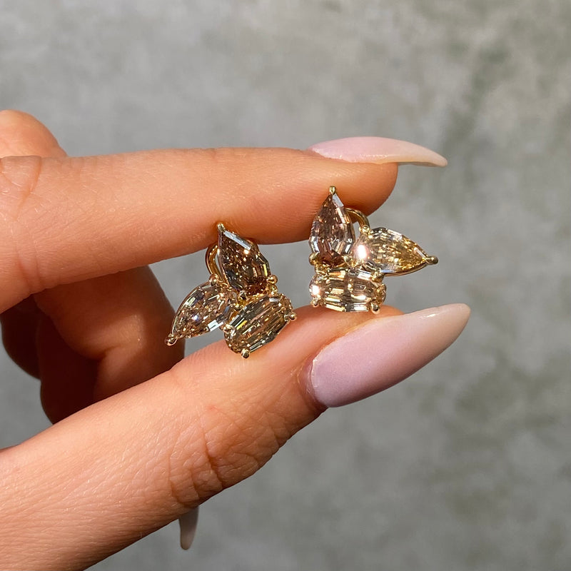 Champagne Step Pear Diamond Cluster Earrings