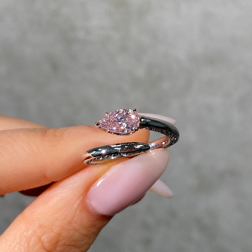 Pink Pear Diamond Platinum Spiral Ring