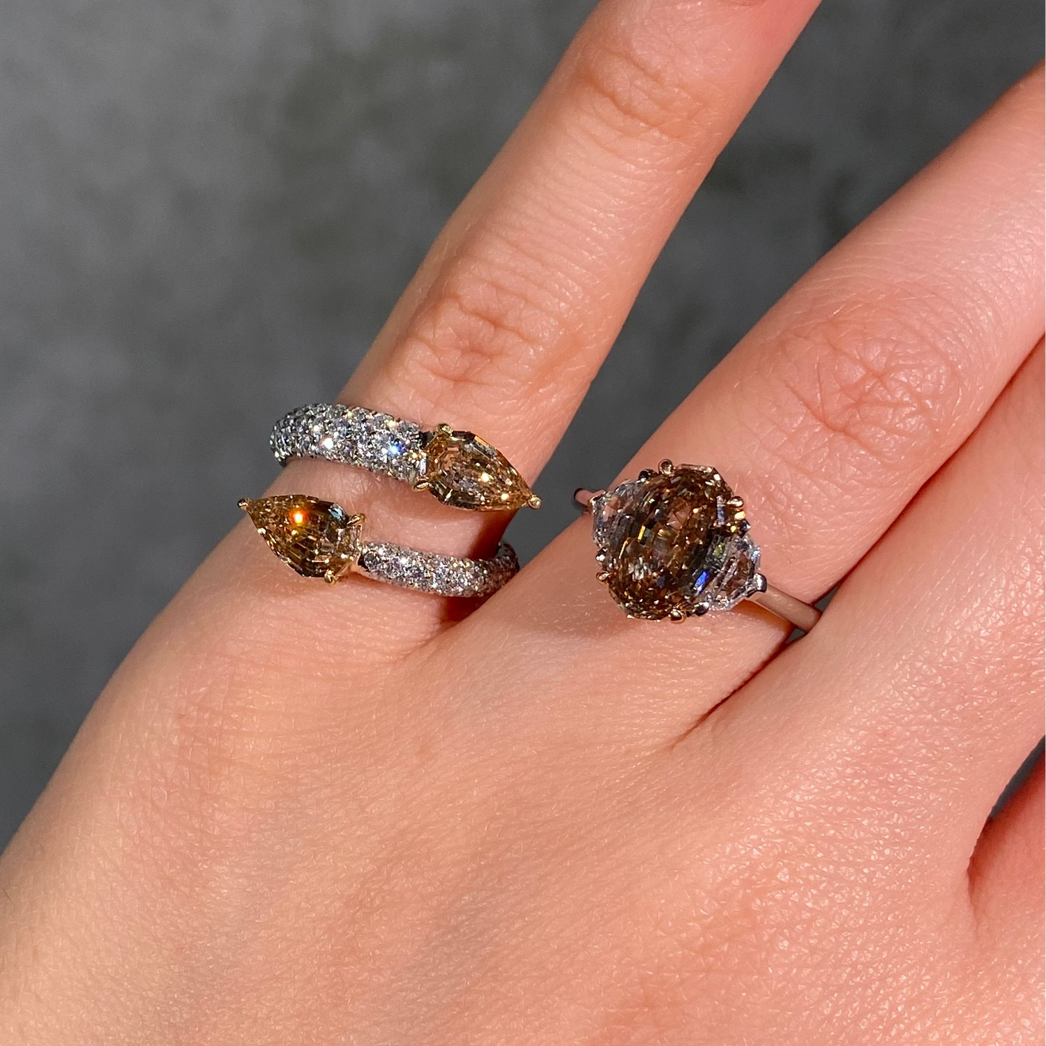 GIA 3ct Fancy Brown-Yellow Oval diamond engagement ring at Rare Colors by Namdar, 5th Avenue New York