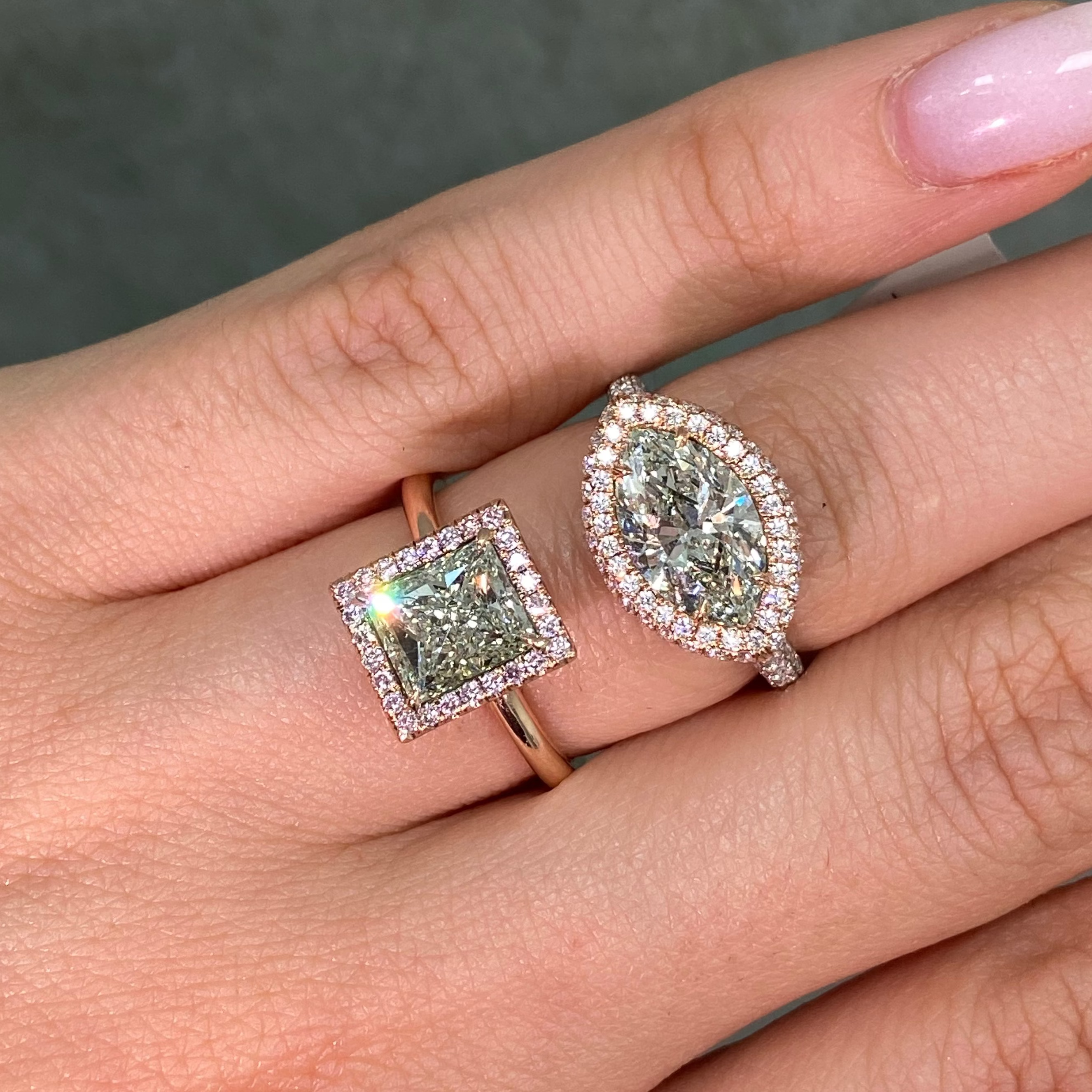 Green Marquise Diamond Halo Ring