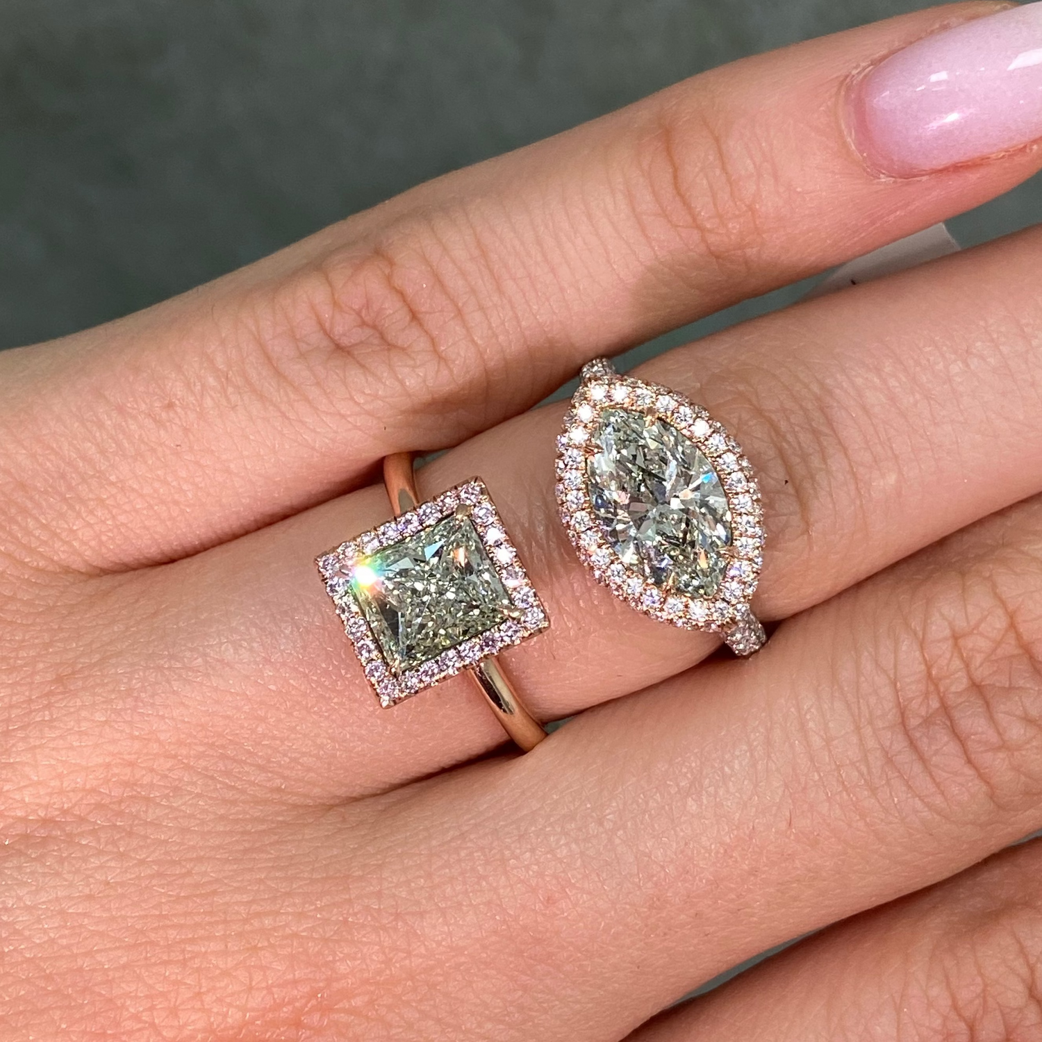 Green Marquise Diamond Halo Ring