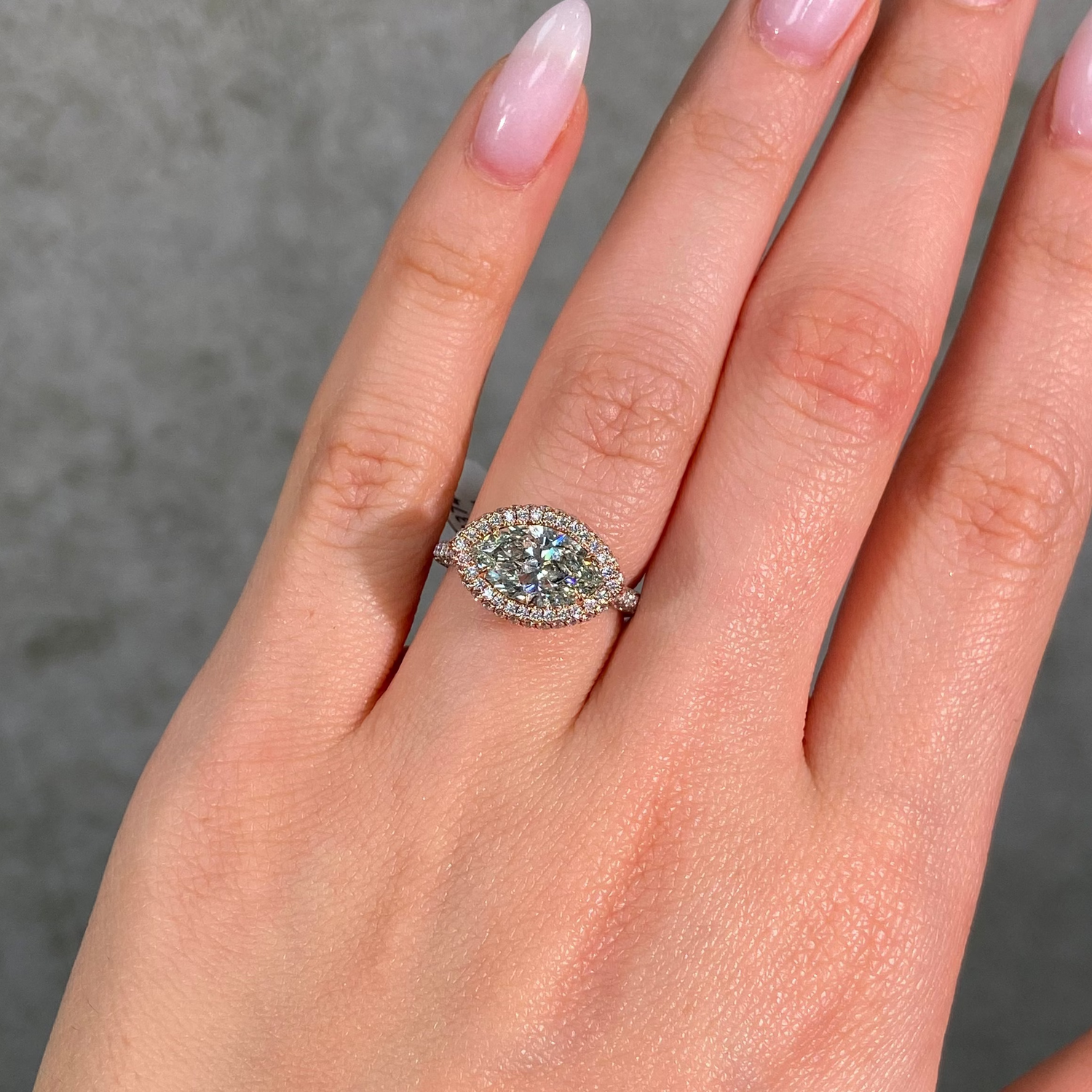 Green Marquise Diamond Halo Ring