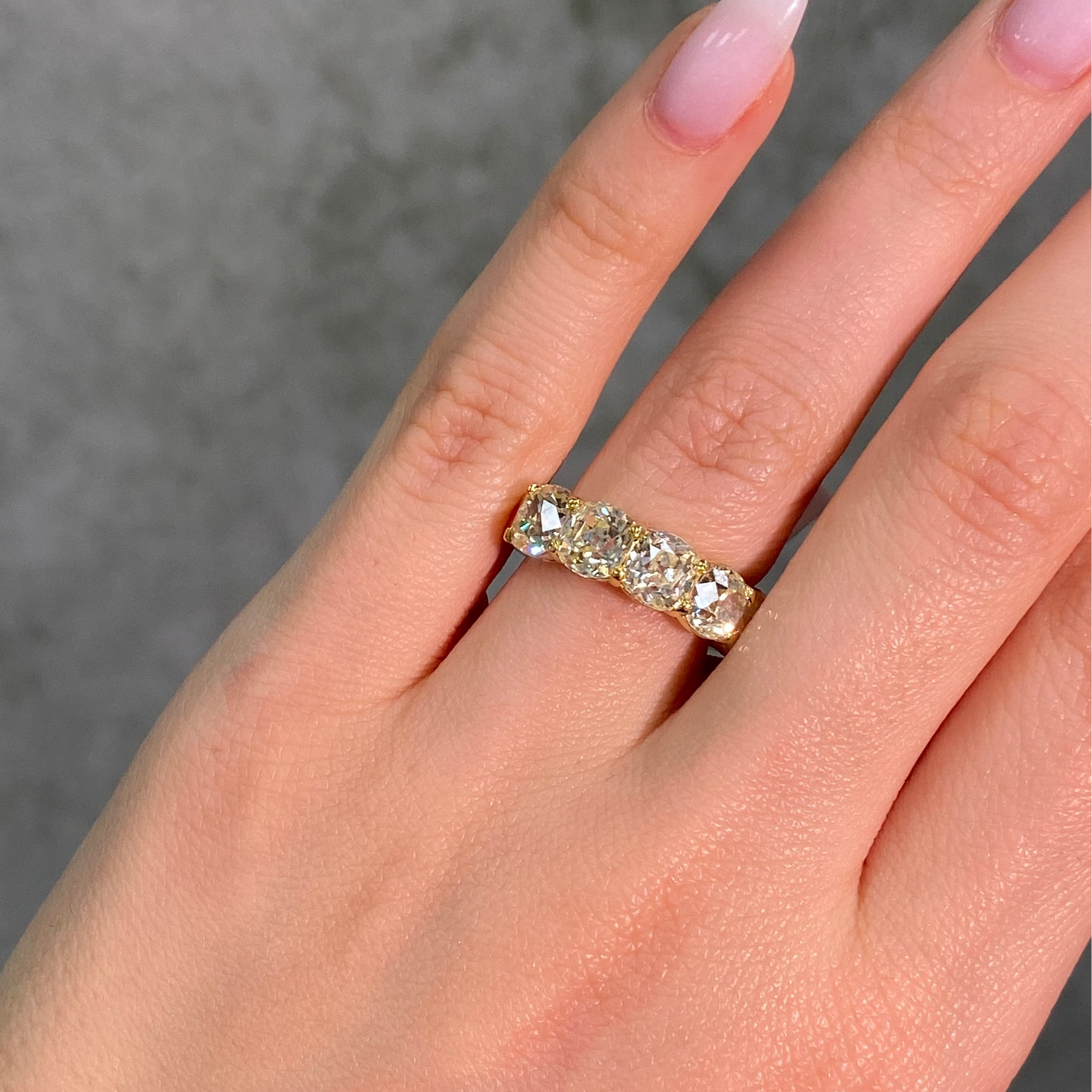 5 Carat Yellow Diamond Antique Cushion Diamond Half Eternity Band