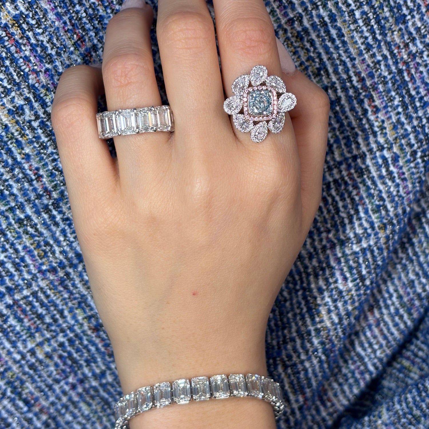 1.67ct Bluish Green Cushion Diamond Statement Ring