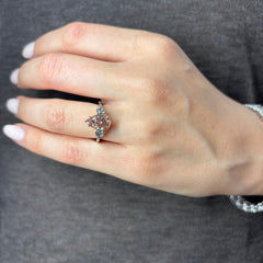 2.22ct Fancy Deep Brown-Pink Pear Diamond with Blue Diamonds Three Stone Ring