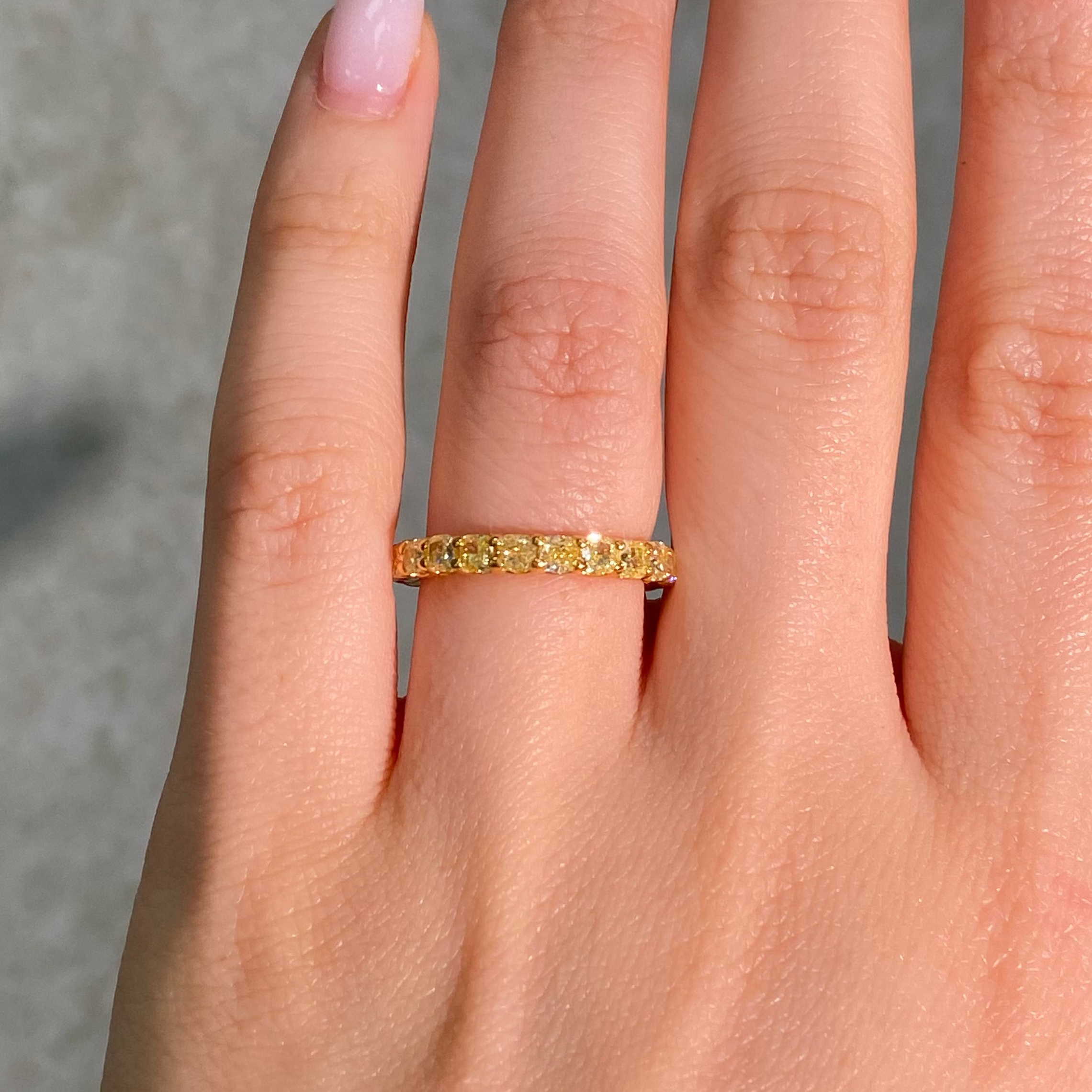 2.8 Carat Fancy Yellow Cushion Diamond Eternity Band