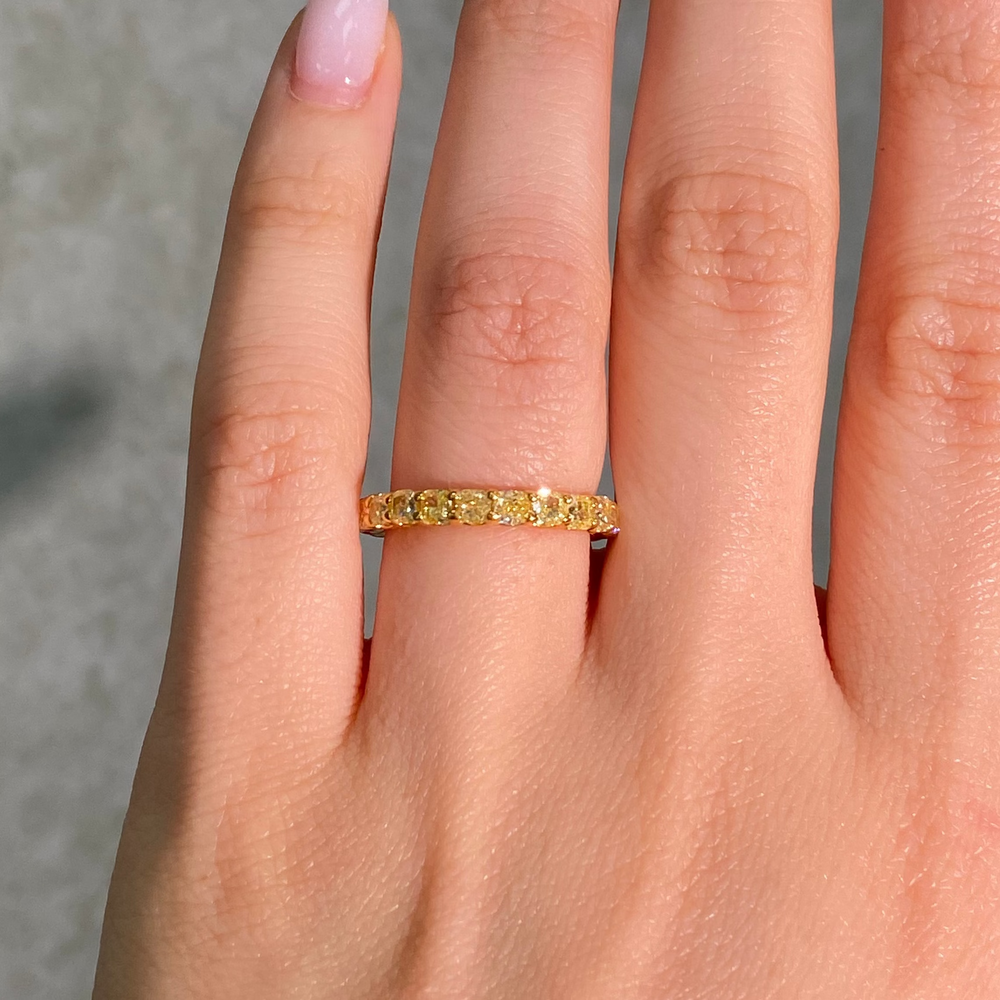 2.8 Carat Fancy Yellow Cushion Diamond Eternity Band