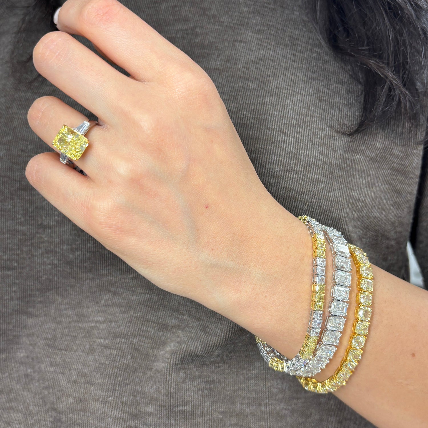 Natural 6ct Intense Yellow Elongated Radiant diamond engagement ring — Rare Colors by Namdar NYC