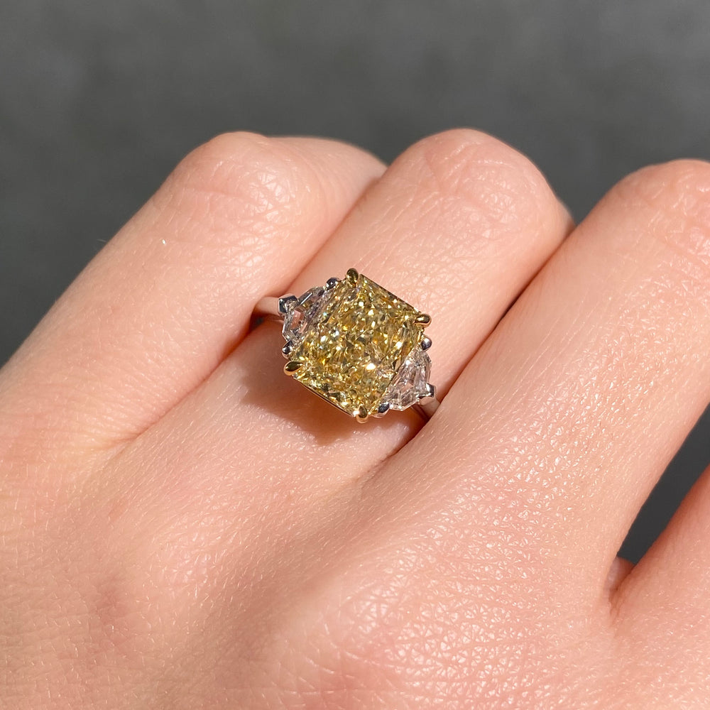 3.5 Fancy Yellow Radiant Diamond Three Stone Engagement Ring