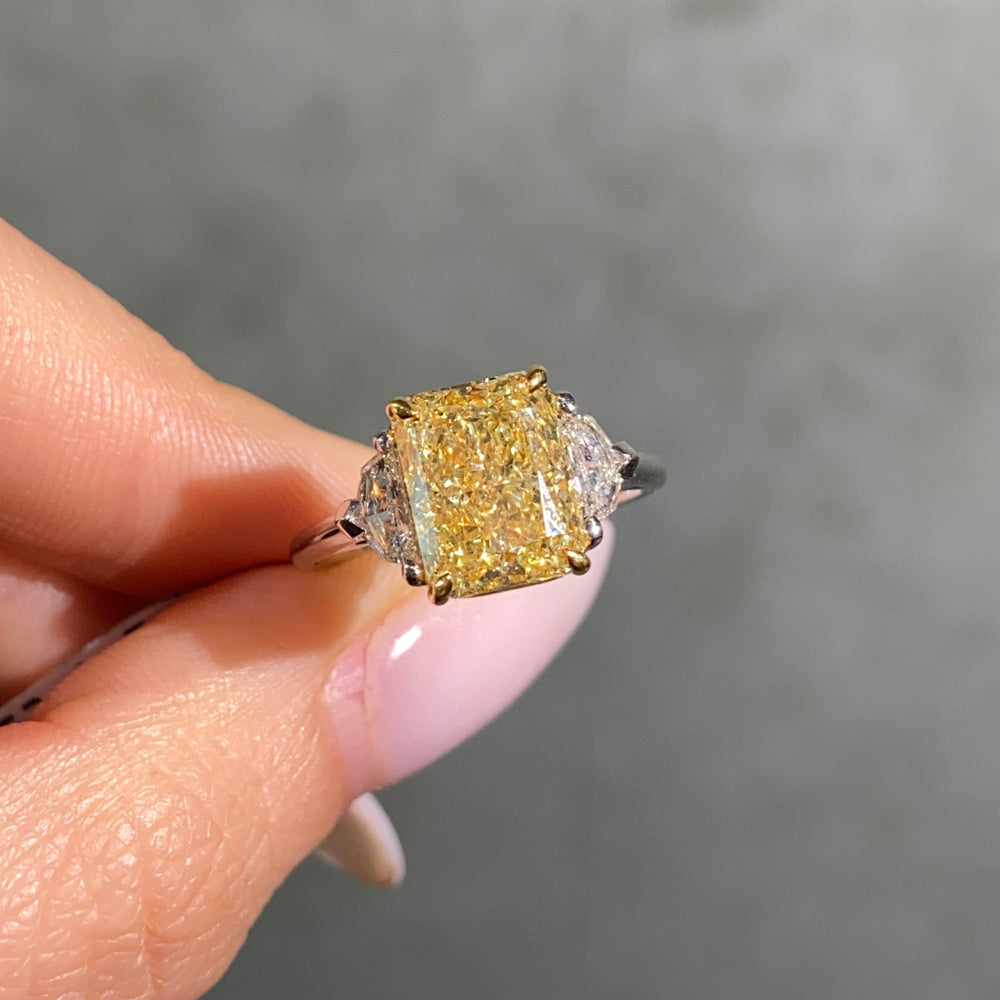 3.5 Fancy Yellow Radiant Diamond Three Stone Engagement Ring