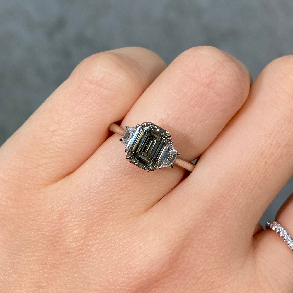 2 Carat Chameleon Green Emerald Diamond Engagement Ring