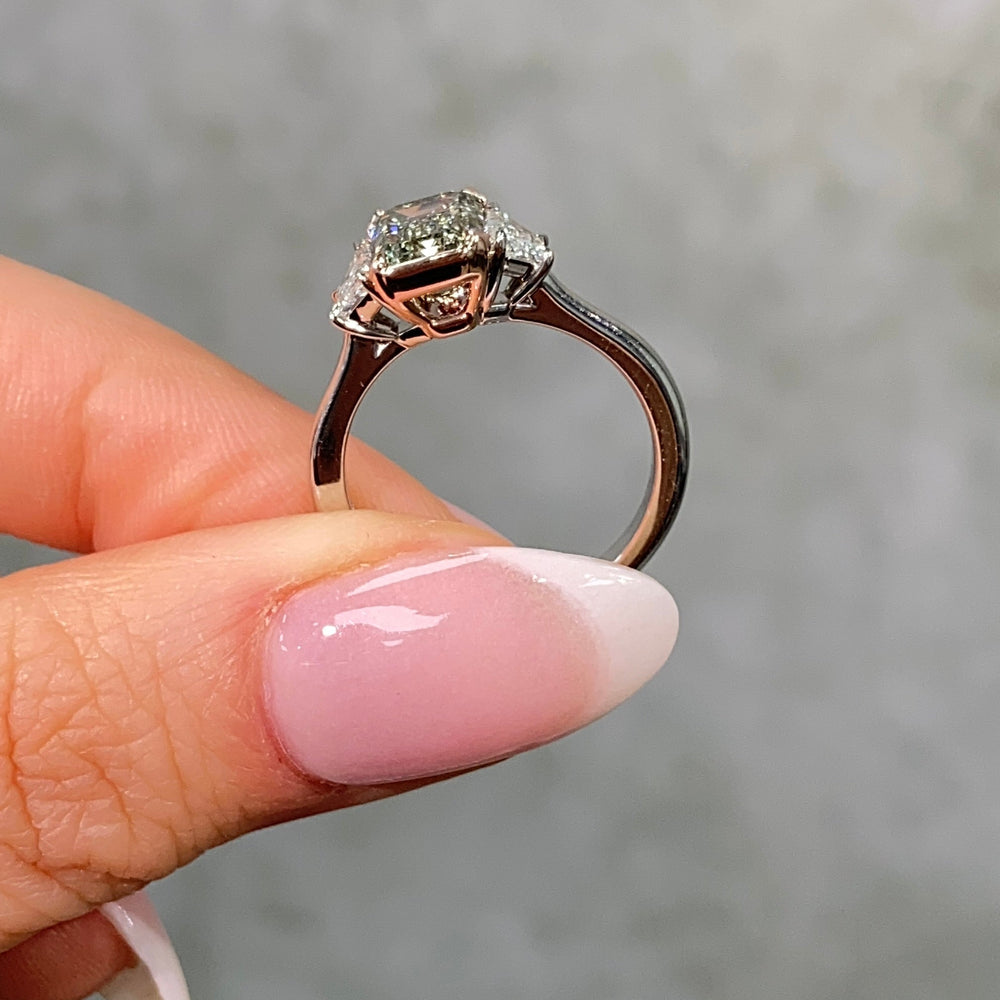 2 Carat Chameleon Green Emerald Diamond Engagement Ring