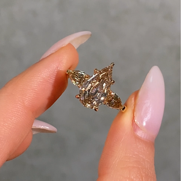 Champagne Pear Diamond Three Stone Engagement Ring