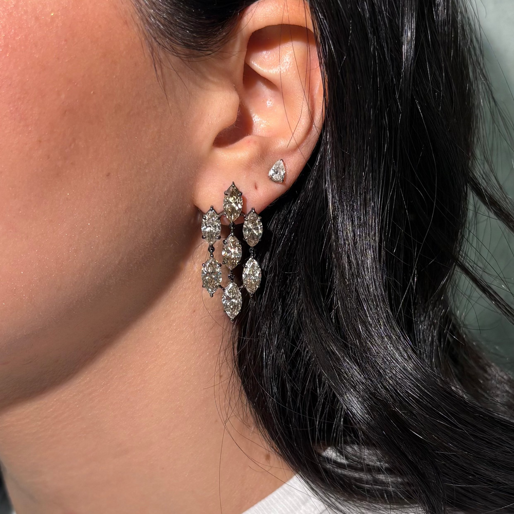15 Carat Marquise Cut Champagne Diamonds Earrings in Blackened Gold