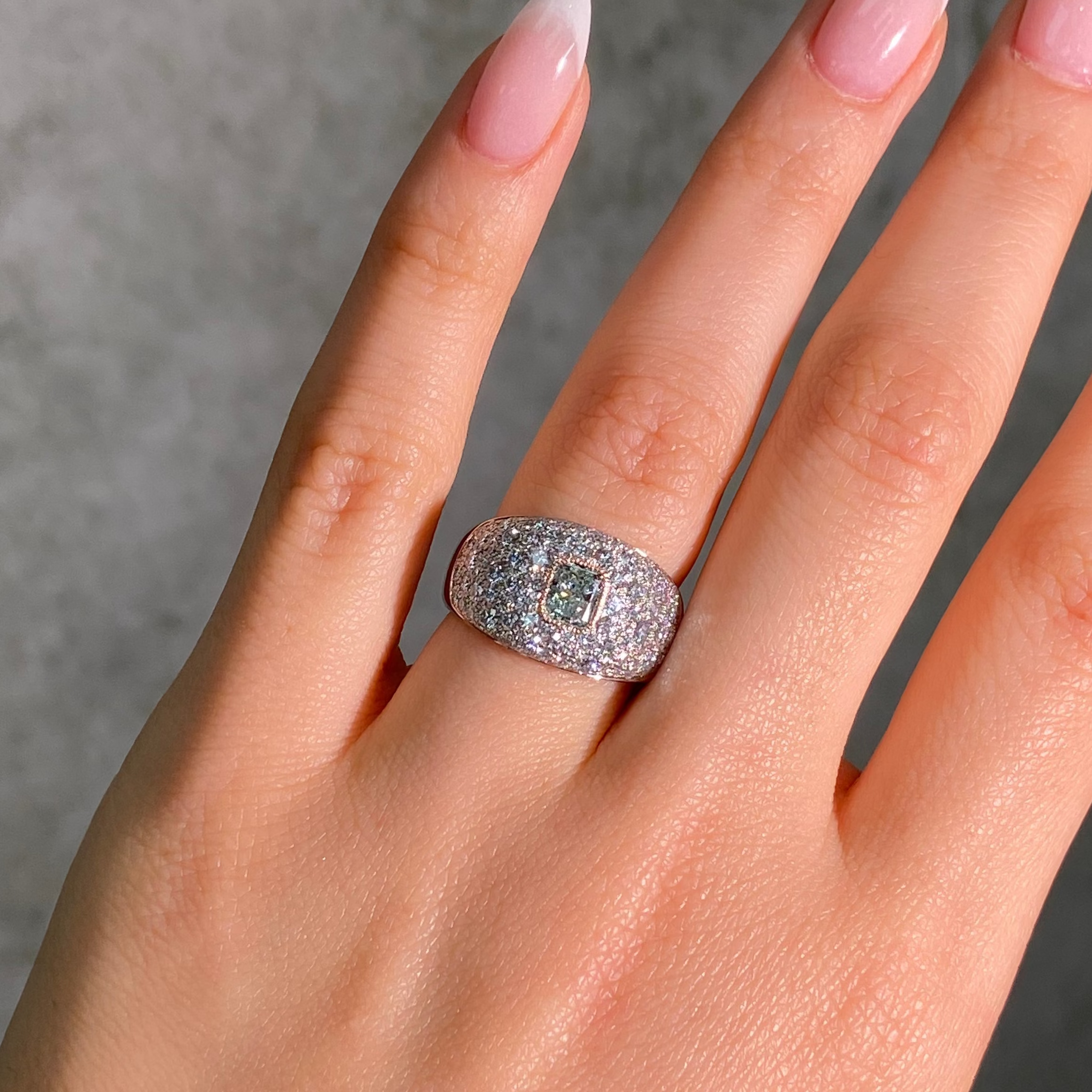 Half Carat Fancy Green Radiant Diamond Icon Ring
