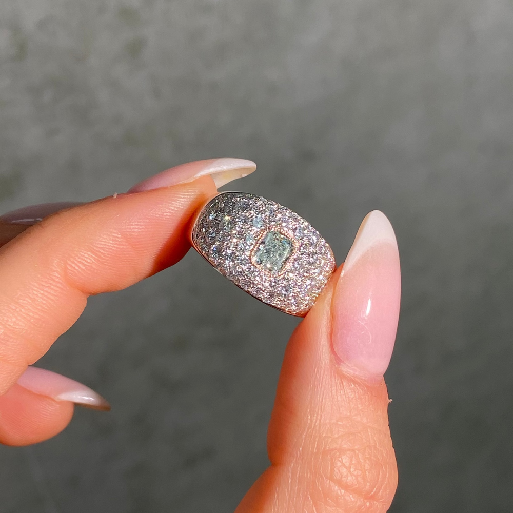 Natural Fancy Green Radiant diamond ring — Rare Colors by Namdar NYC