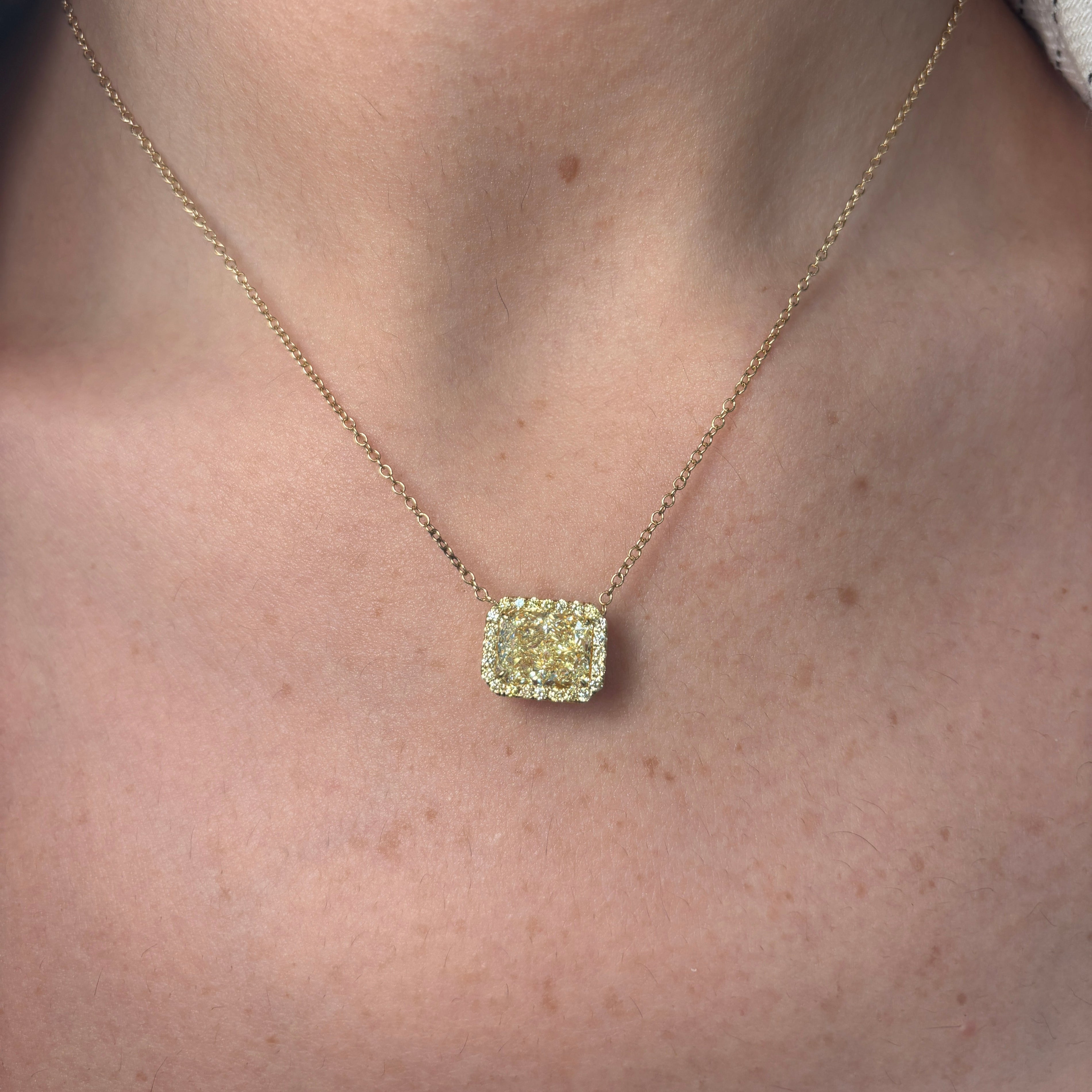 4ct Radiant in All Yellow Diamond Halo East West Pendant Necklace