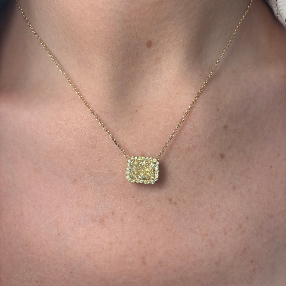Natural 4ct Yellow Radiant diamond pendant necklace — Rare Colors by Namdar NYC