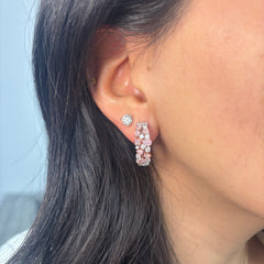 Mixed Pink and White Diamond Hoop Earrings