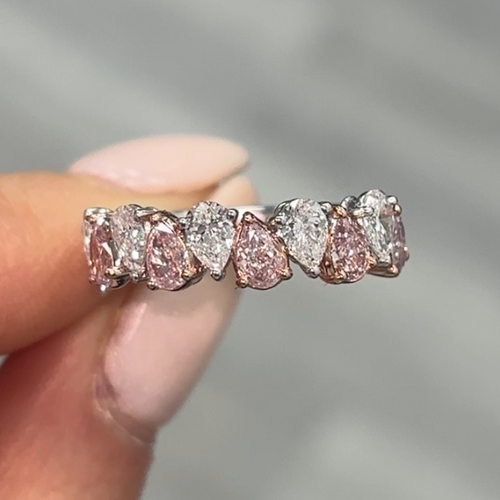 Alternating Pink and White Pear Diamond Half Eternity Band