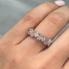 Alternating Pink and White Pear Diamond Half Eternity Band