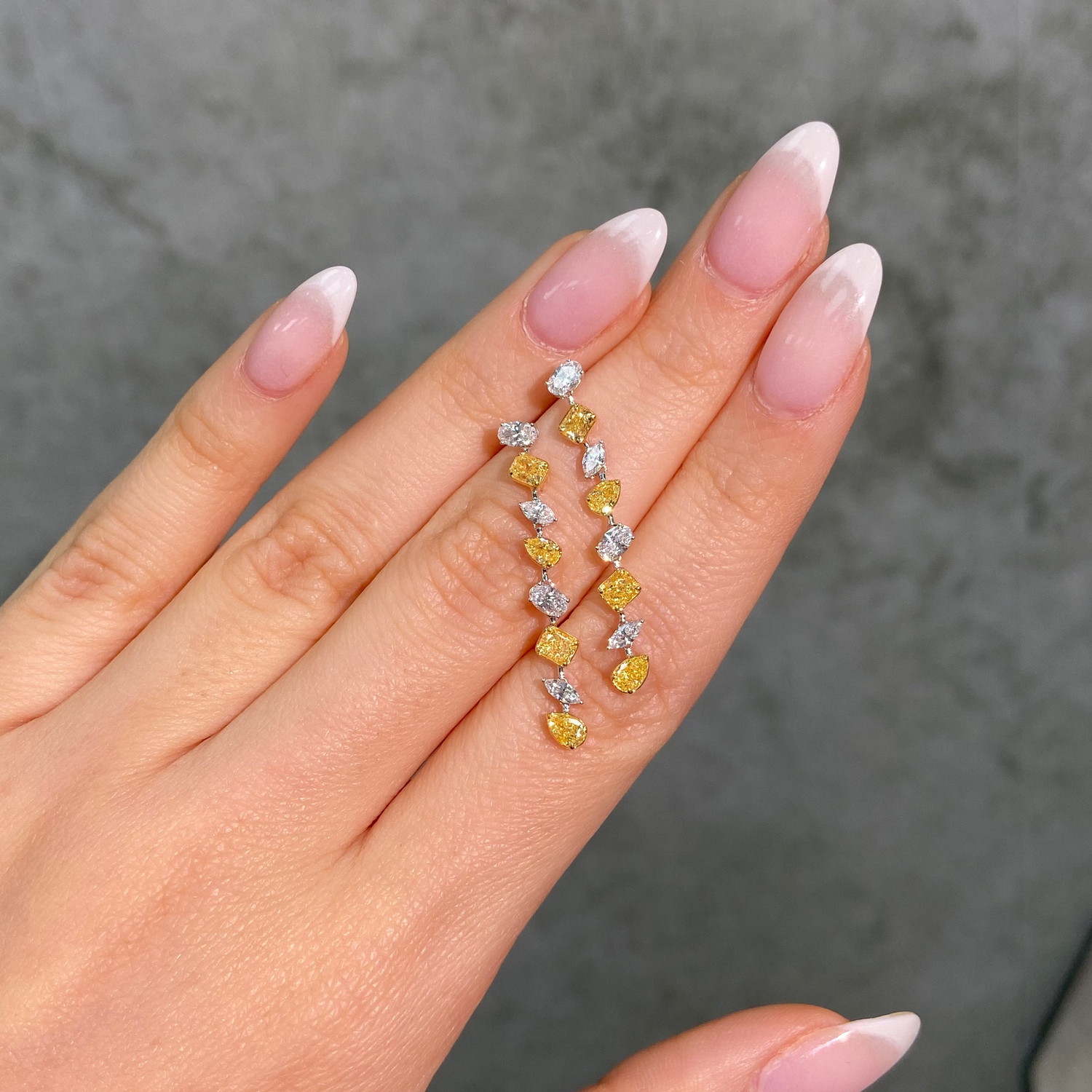 Mixed Yellow and Colorless Diamond Line Earrings