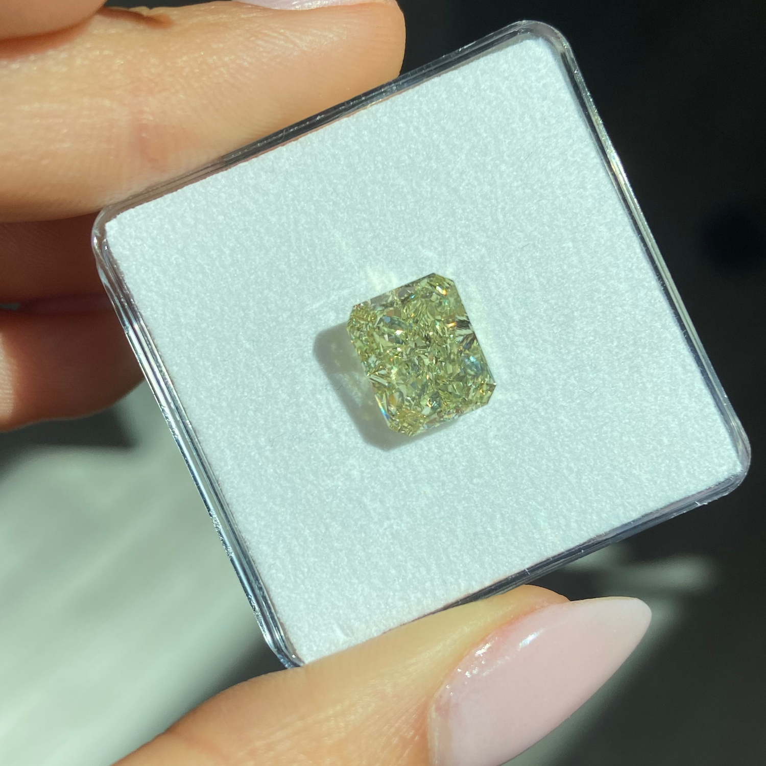 4.03ct Fancy Green Elongated Radiant loose stone — color diamond specialists Rare Colors by Namdar
