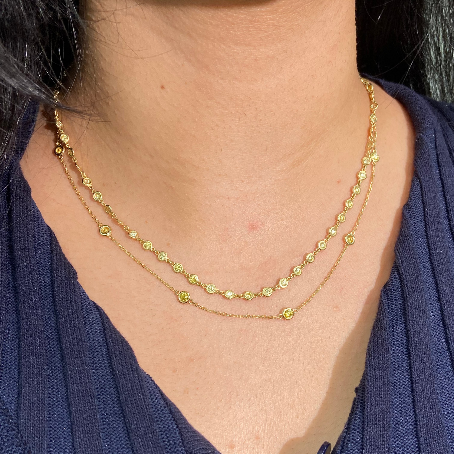 3ct Yellow Round Diamond Bezel Set Chain Necklace