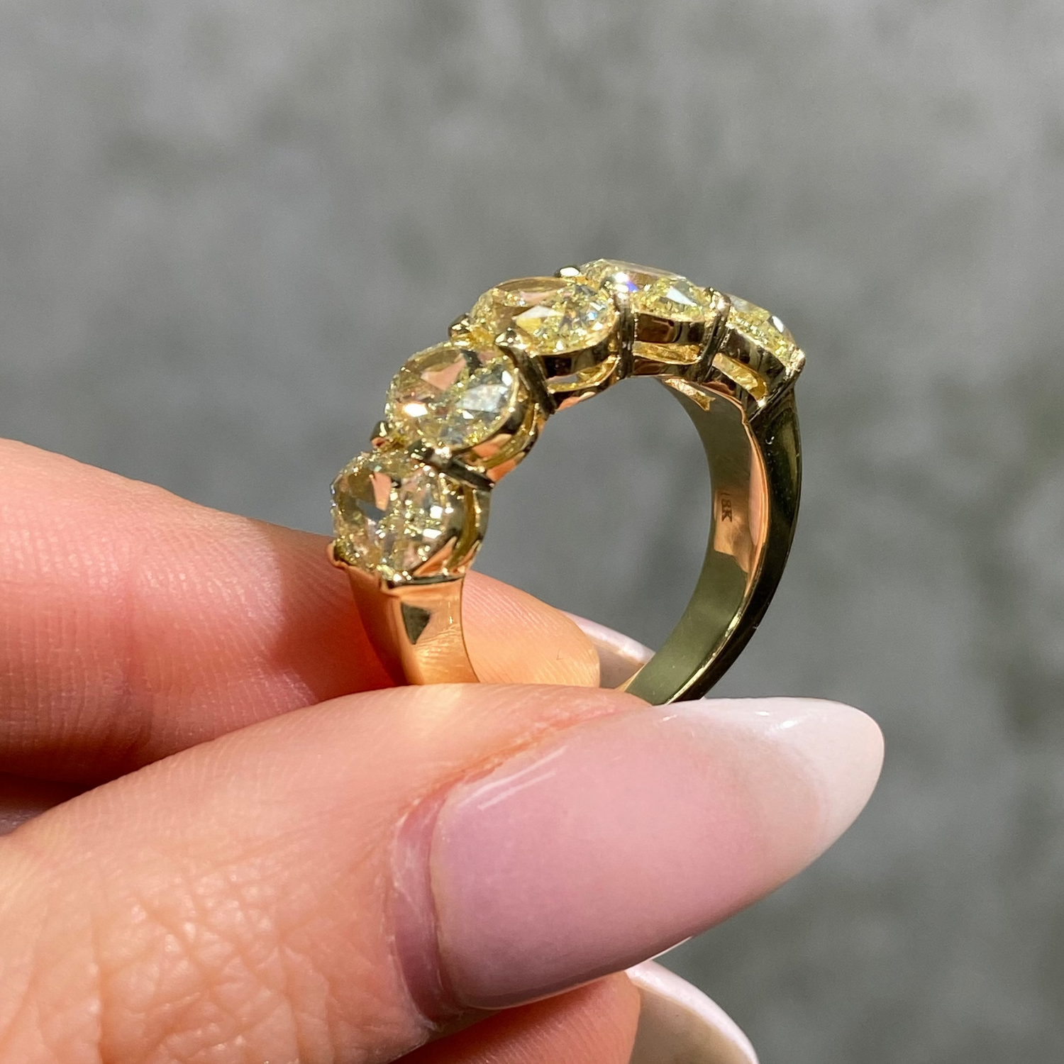 5.9ct Fancy Light Yellow Oval Diamond Half Eternity Band