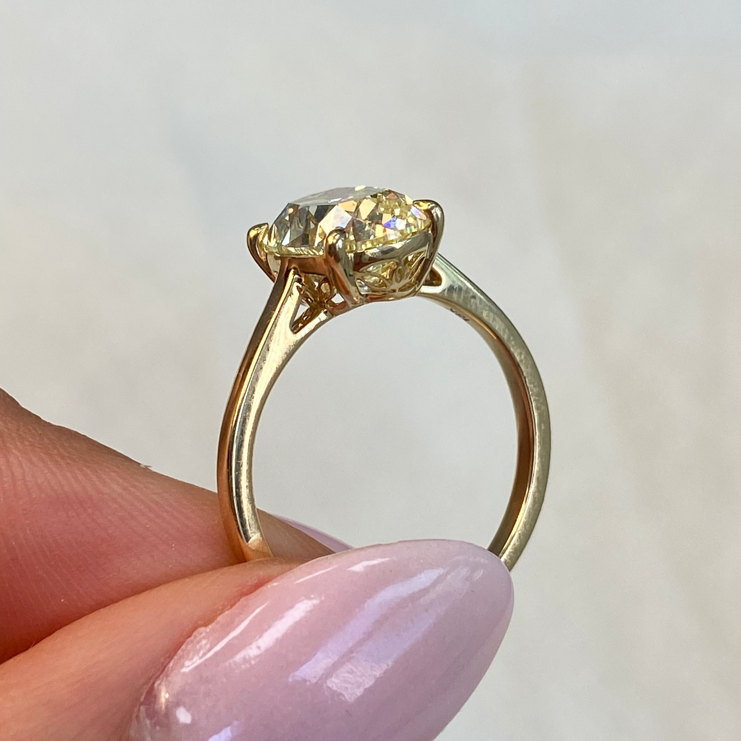 2.73ct Fancy Light Yellow Old Mine diamond ring, handcrafted by Rare Colors by Namdar
