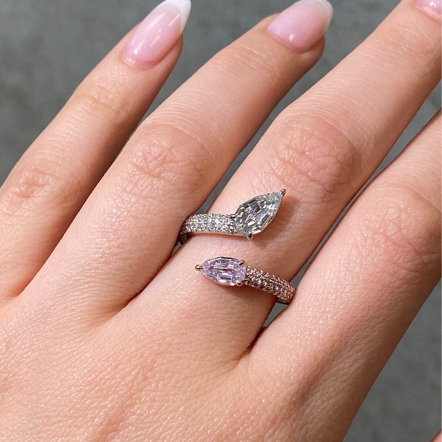 Pink Pear diamond spiral ring by Rare Colors by Namdar, New York City