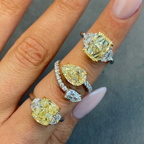 3.23 Carat Fancy Light Yellow Elongated Radiant Diamond Engagement Ring